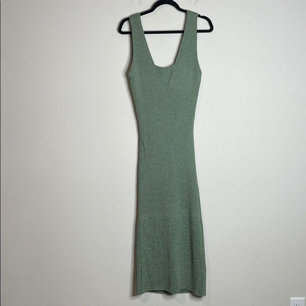 Amadi x Anthropologie Ribbed Knit Cut Out Midi Dress in Moss Size XL NWT